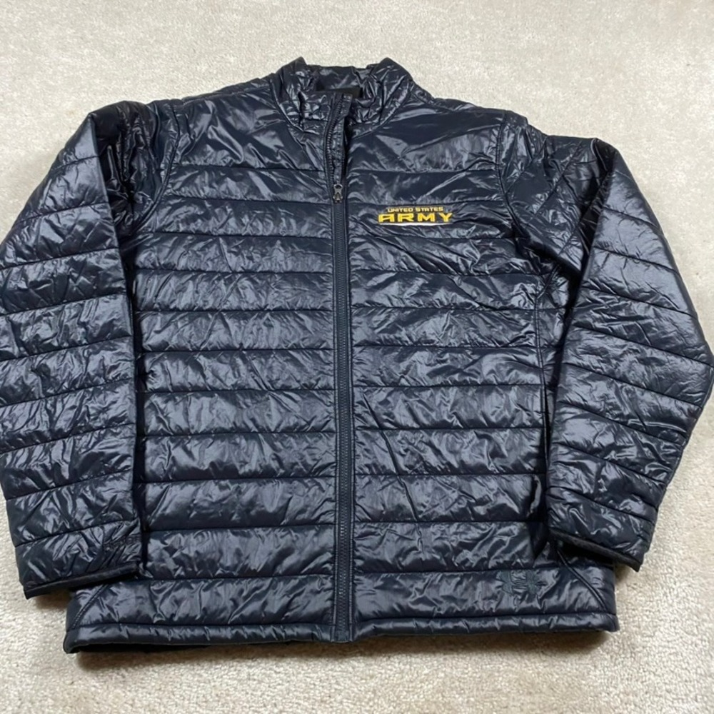 Under Armour US Army Puffer Jacket Mens L Black Full Zip Quilted ColdGear